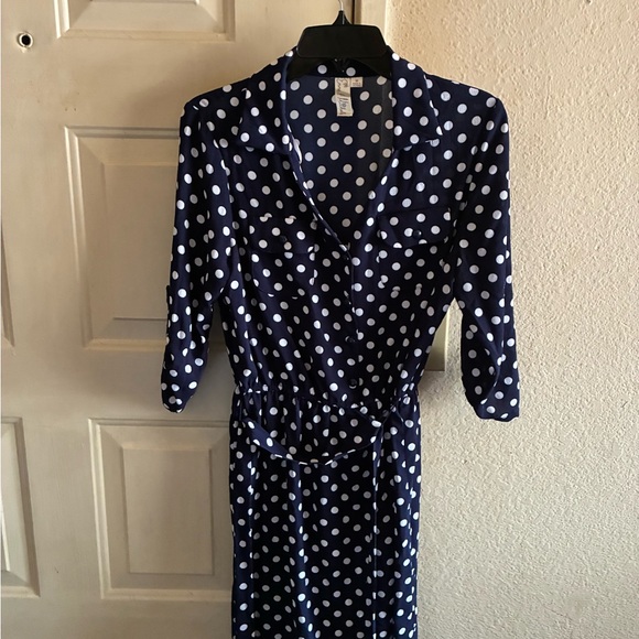 Emma & Michele Dresses & Skirts - Emma & Michele Navy Polka Dot Long Sleeve Dress